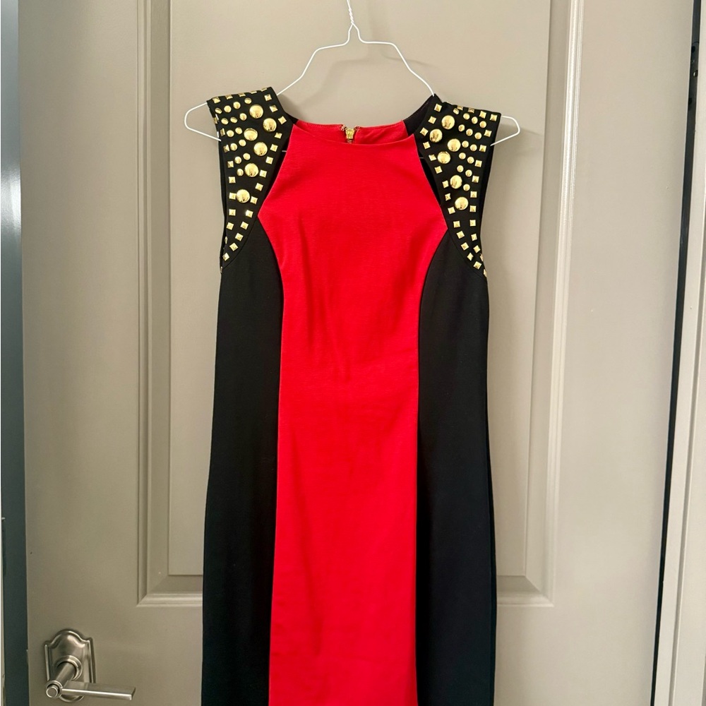 Michael Kors Red Black Embellished Sheath Mini